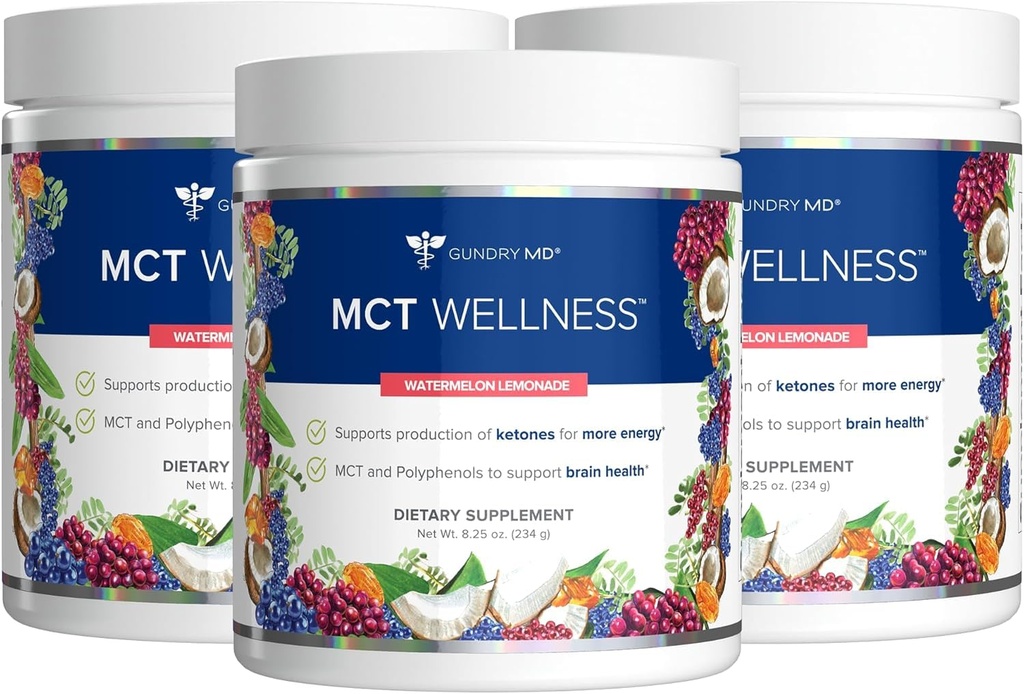 Gundry MD MCT Wellness Powder ter ondersteuning van energie, Ketone Productie en Brain Health, Keto Vriendelijk, Suikervrij (90 Dagen Levering, Watermeloen Lemonade)