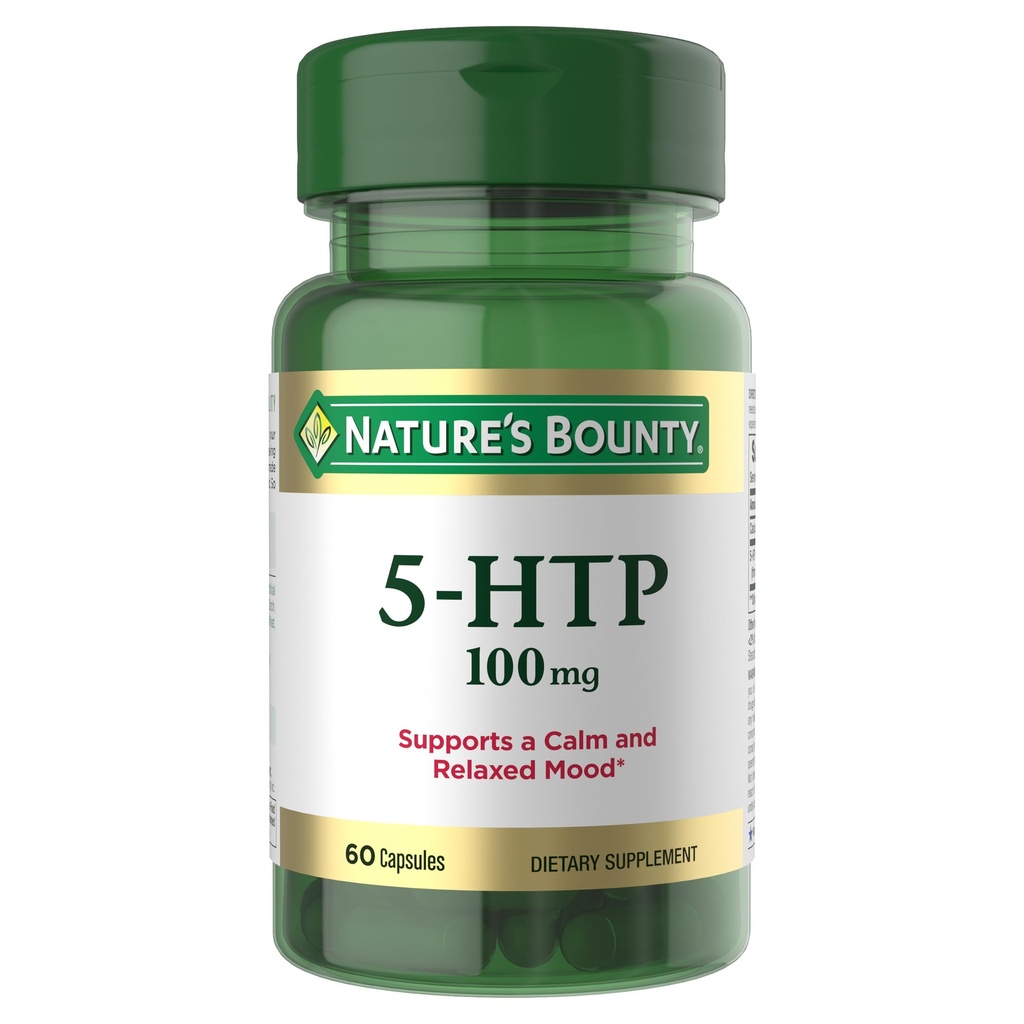 Nature's Bounty 5-HTP Pillen en Dieetsupplement, Ondersteunt een kalme en ontspannen Mood, 100mg, 60 Capsules