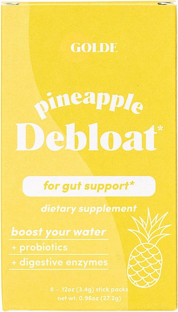 GOLDE Ananas Debloat - Probiotische supplement voor natuurlijke Bloat Relief en aanhoudende spijsverteringsbalans - Vegan, Keto, Low-Sugar - 8 porties