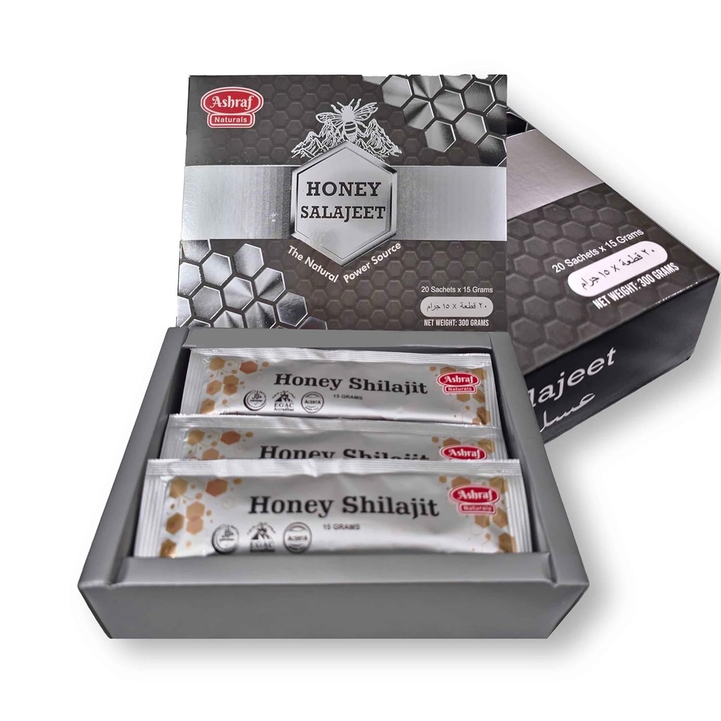 Natuurlijke shilajit honing sticks 15 Gram Elke 20 Sticks - Shilajit Resin met pure ruwe honing, Fulvinezuur & Trace mineralen, plantaardige voedingsstoffen voor energie, vitaliteit & Immuun ondersteuning