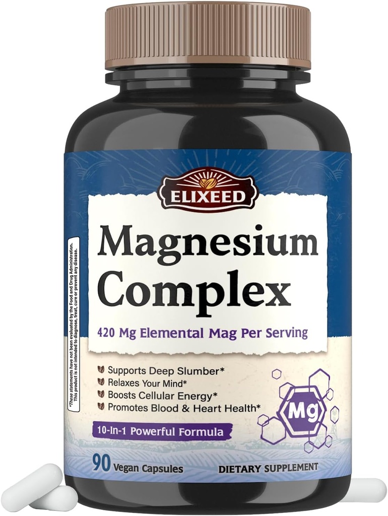chelated Magnesium Complex Supplement 960mg Per Serving, 10 Forms, Magnesium Glycinate, Citrate, Malate, Taurate & More, Ondersteuning Slaap & energie, Hoge Absorptie, 90 Vegan Caps