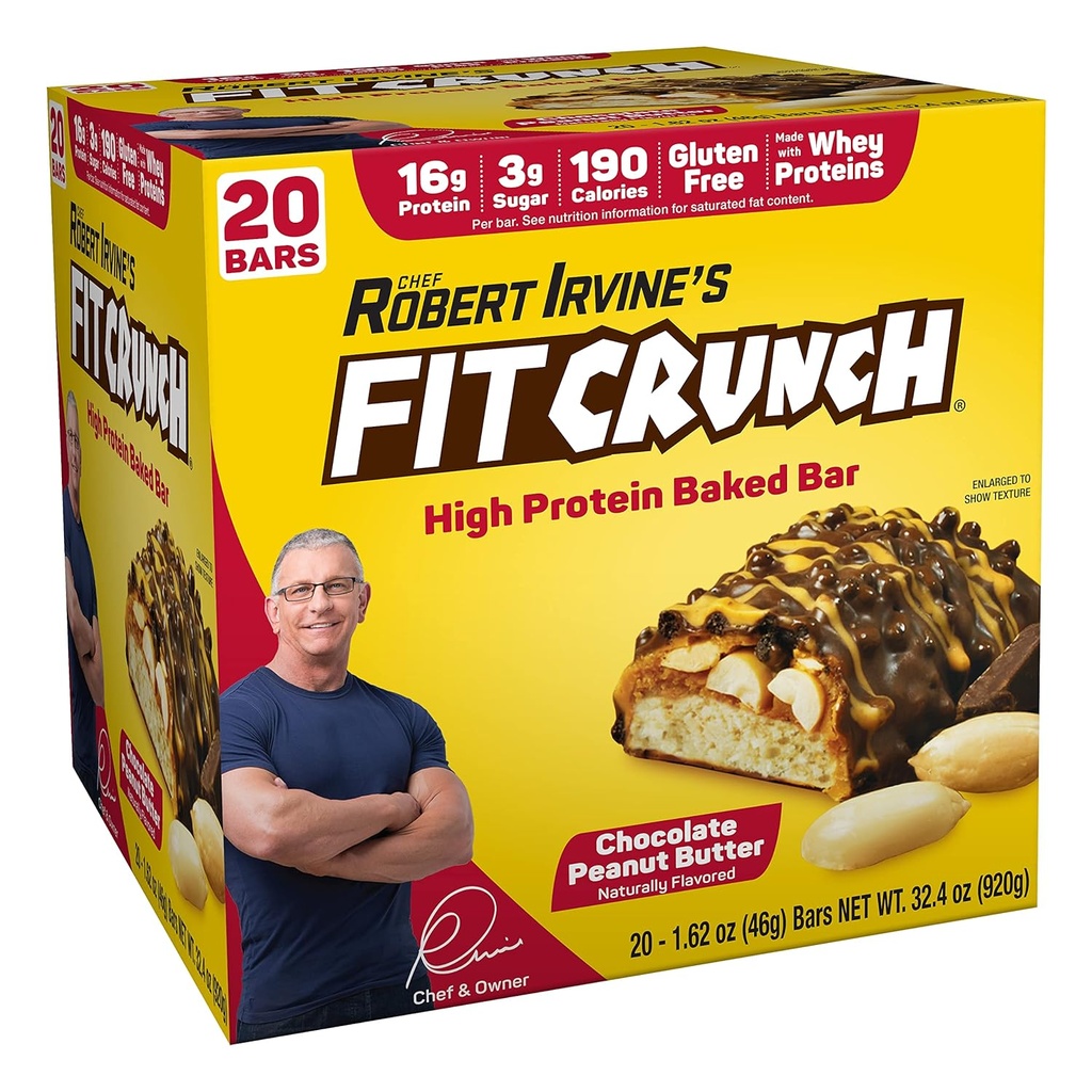 FITCRUNCH Proteine Bars, Snack Size Value Pack, Glutenvrij, gemaakt met Wei Proteïnes (20 Snack Size Bars, Pindakaas)