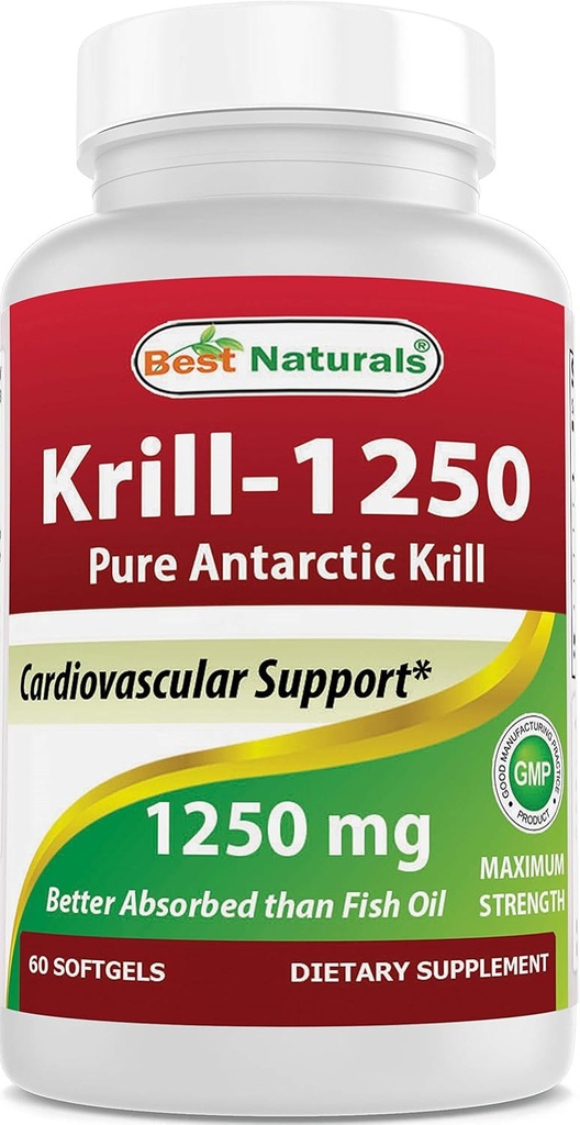 Best Naturals Pure Antarctische Krill Oil 1250 mg (Triple Strength) met Omega-3s EPA, DHA en Astaxanthine 60 Softgels