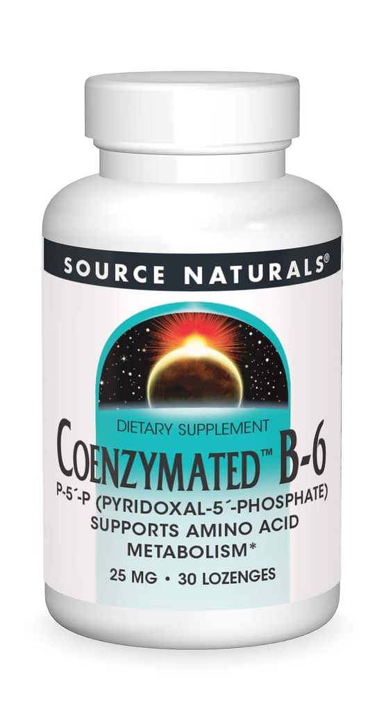 Bron Naturals Coenzymated B-6 25mg P-5 Pyridoxal-5 Fosfaat snel-Active, snel oplossen Sublingual Vitamine Ondersteunt Aminozuur Metabolisme - 30 Lozen