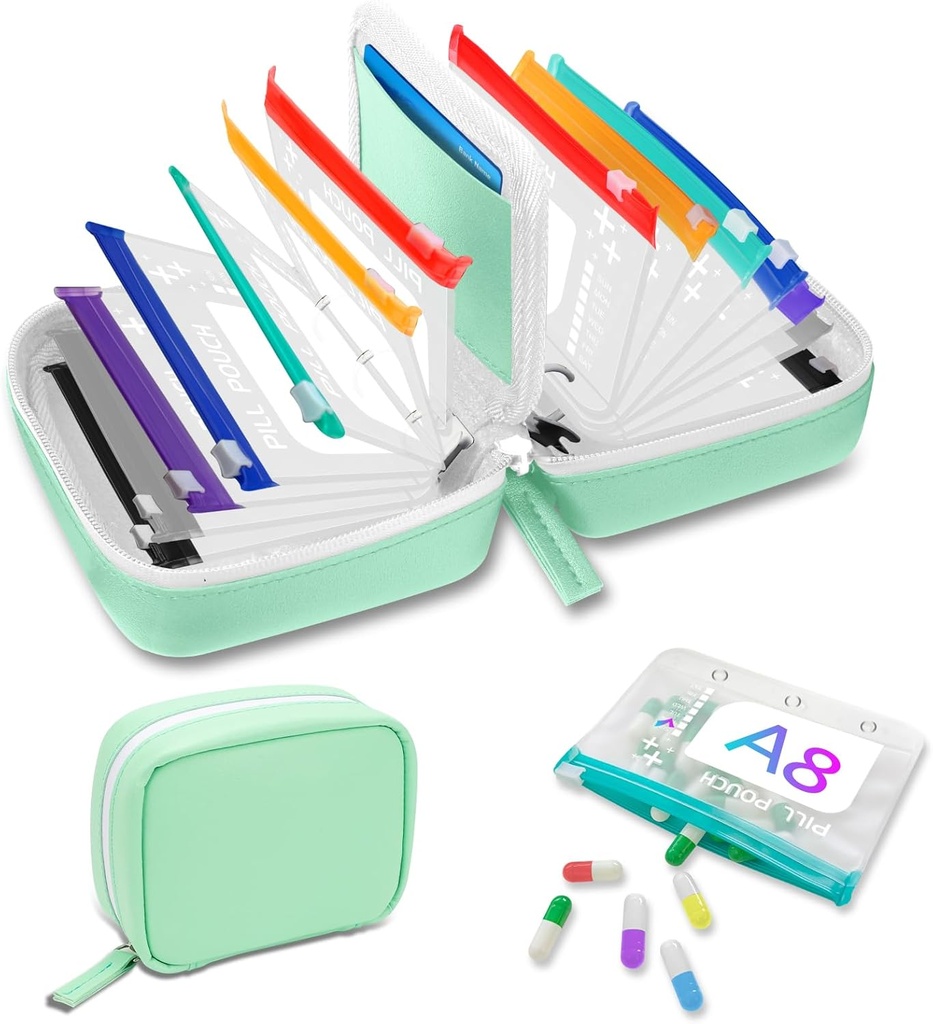 A8 Waterproof pil Organizer Set, Tweemaal daags grote pil Organizer voor zeven dagen, pil opslag met 14 kleur-gecodeerde zakjes, Herbruikbare reisgeneeskunde Organisator
