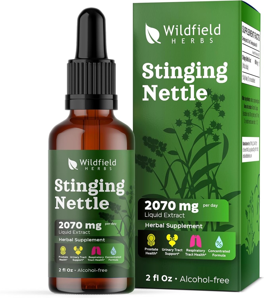 Stinging Nettle Root Extract Drops 2000mg (Urtica dicla L.) Kruidensupplement Absorbs Beter dan capsules, 1 maand levering, 84 porties, Alcoholvrije Tinctuur - 2 Oz, Verpakking van 1
