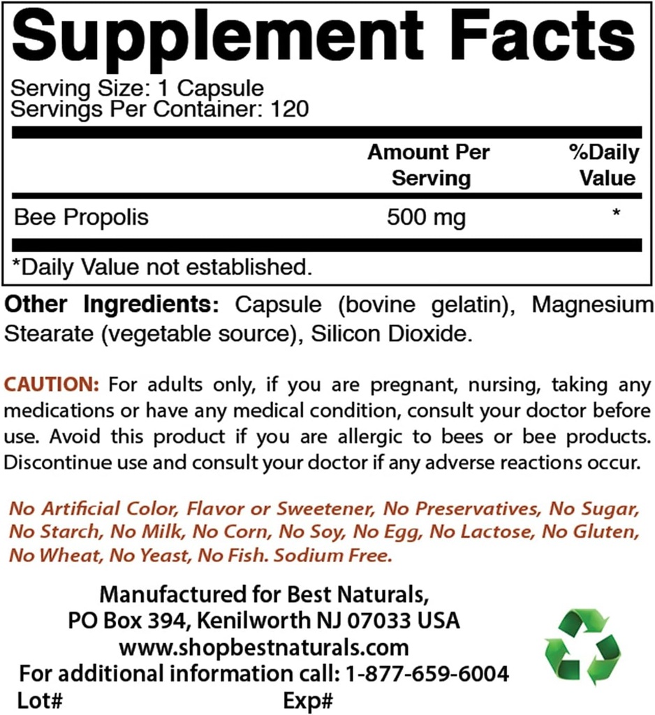 Best Naturals Bee Propolis 500 mg & Magnesium Oxide 500 mg