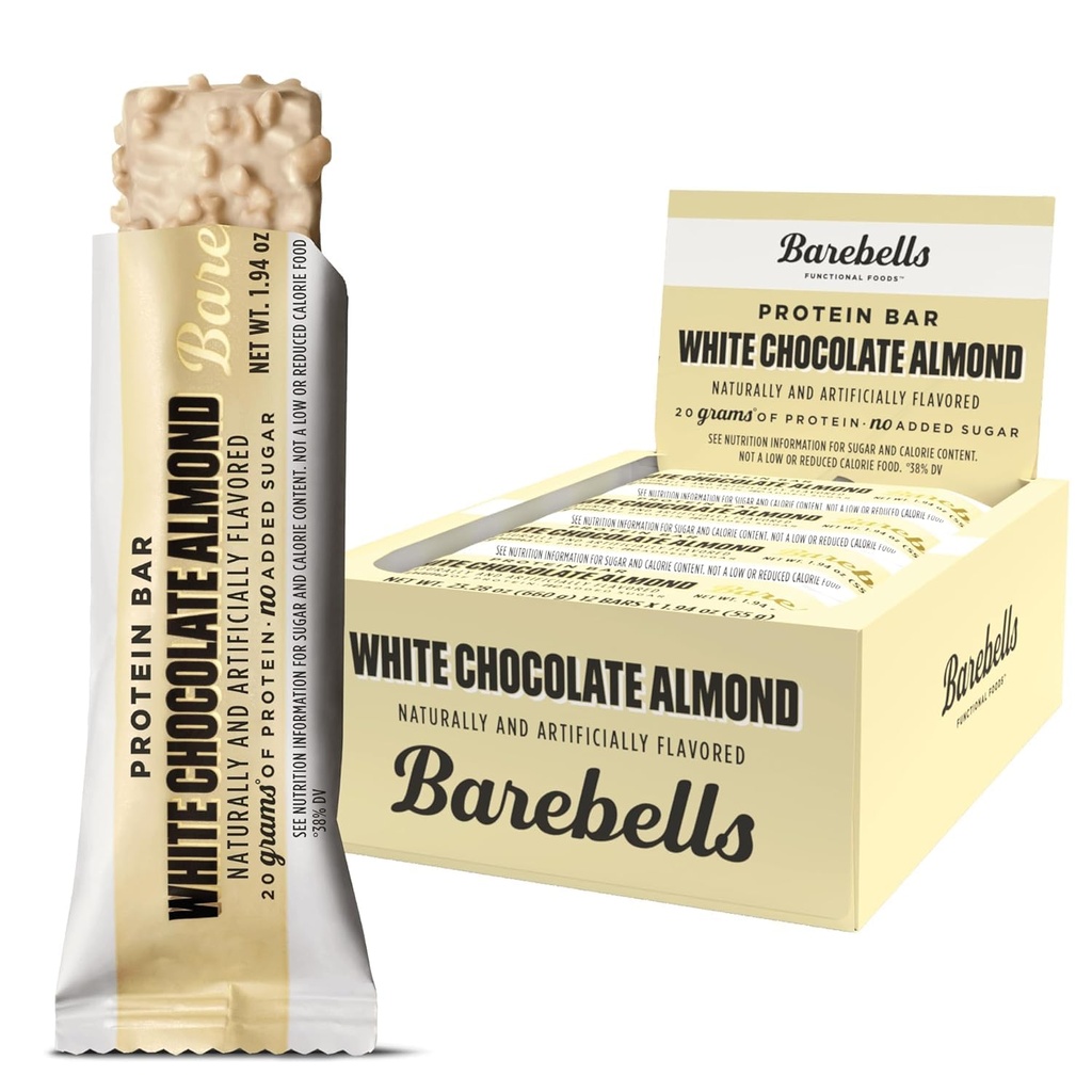 Barebells Proteïne Bars White Chocolate Amandel - 12 Telling, 20g Hoge Proteïne Treats - Chocolade Voeding Bar met 1g Totaal Suikers - On-The-Go Breakfast of Post-Workout Snack
