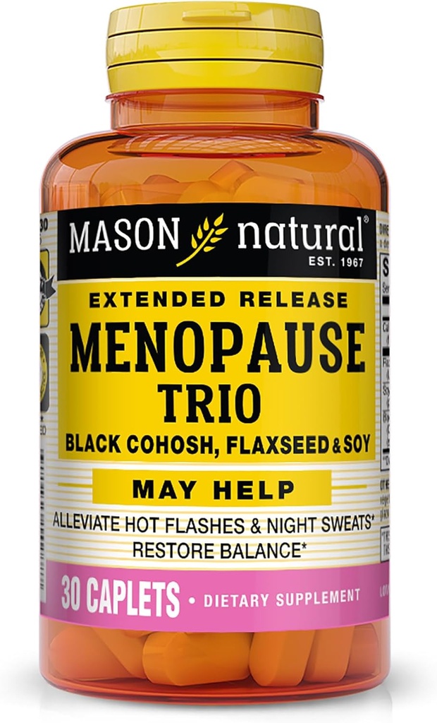 Mason Natural Menopauze Trio: Black Cohosh, Flaxseed, & Soy (Extended Release) - May Alleviate Hot Flashes & Night Sweats*, Supports Healthy Hormone Balance*, 30 Caplets