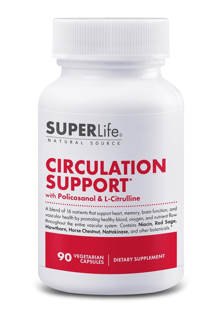 Circulatie-ondersteuning - met Hawthorn Berry, Ginkgo Biloba, slager bezem, Horse Chestnut, L-Arginine & Ginger Root 