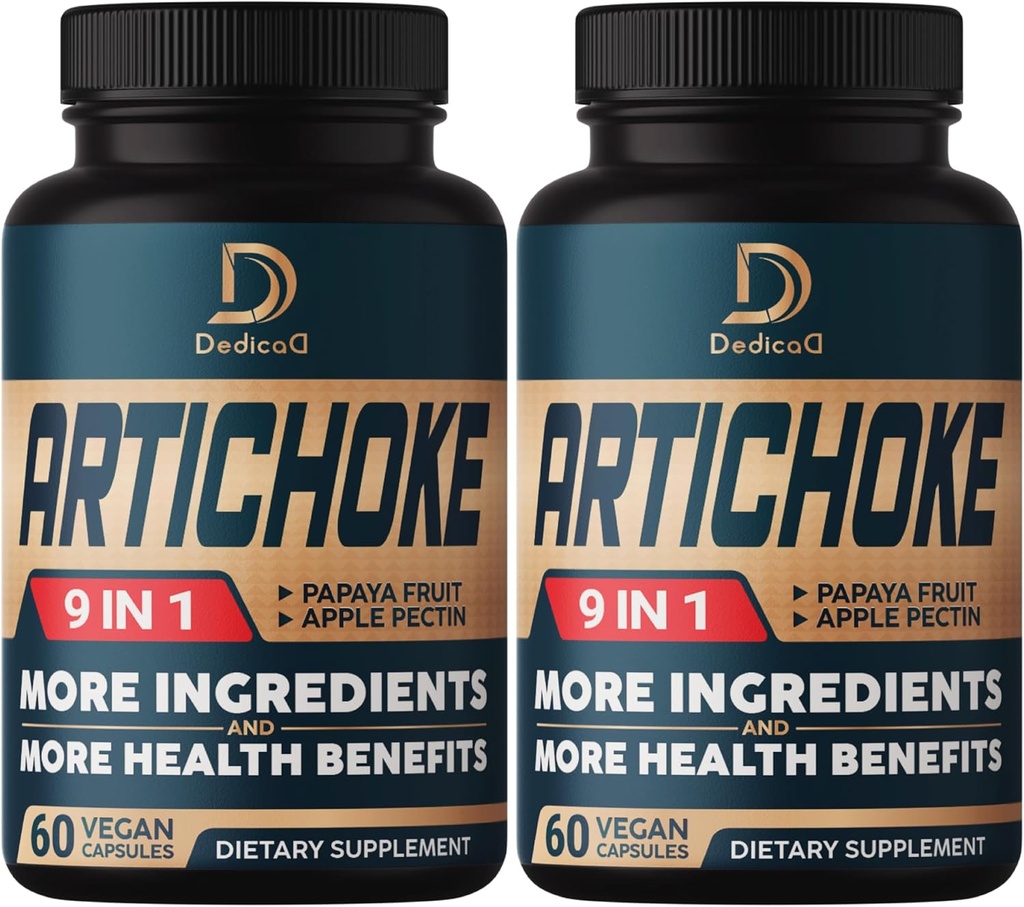 Artichoke Extract Capsules 6650mg 4-maands aanbod - ondersteuning spijsvertering, immuungezondheid en lichaamsbalans - gecombineerde 9 kruiden Papaya, Apple pectine, gember & meer - niet-GMO 2 verpakkingen 60 capsules