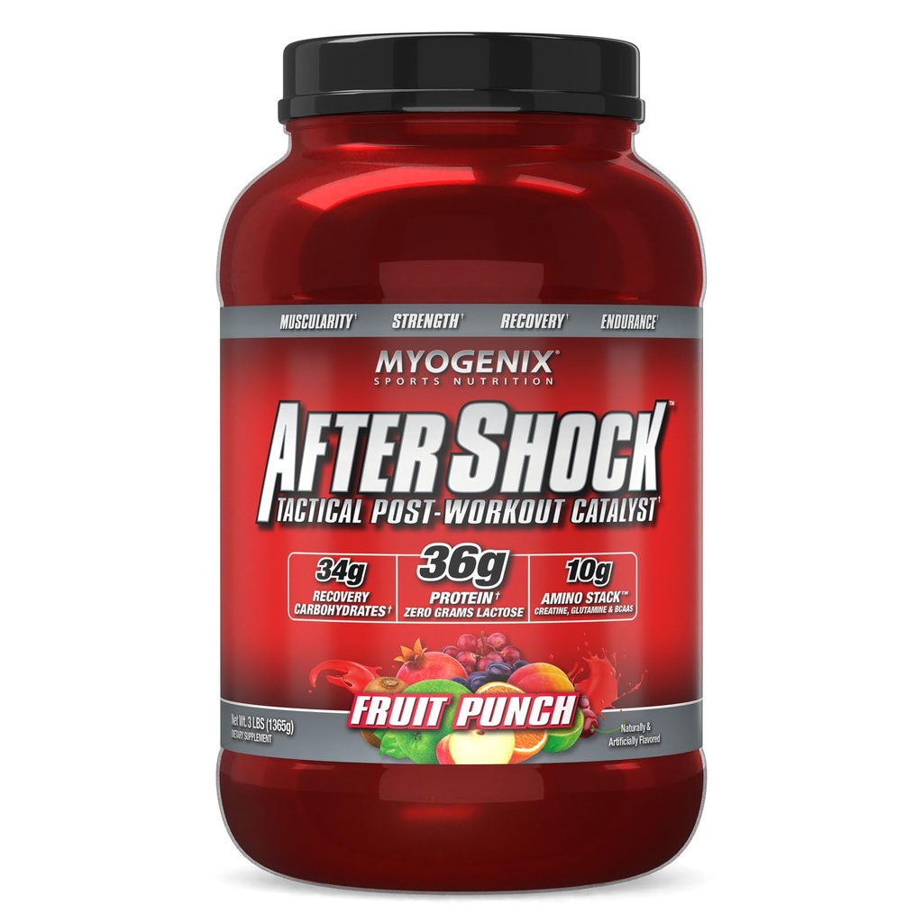 Myogenix Aftershock Post Workout — Muscle Growth Whey Protein Powder — Speeds Up Muscle Growth and Recovery — Supports Joint Health and Replenishes Glycogen — Fruit Punch, 3 lbs