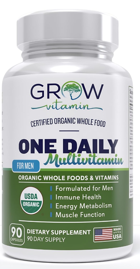 Eén dagelijkse multivitamine voor mannen - met vitamines en mineralen + biologische hele voeding, supplement op Boost Energie, algemene gezondheid - Non-GMO - 90 capsules