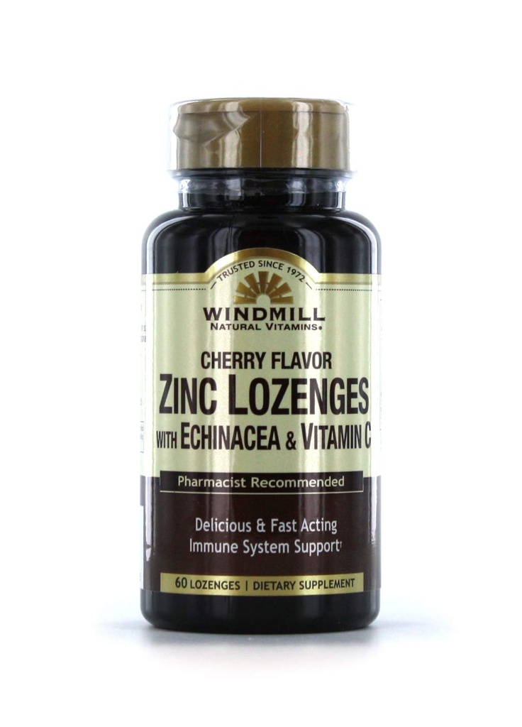 Windmolen Vitaminen Zink Lozen met Echinacea en vitamine C - Cherry Flavor, 60 Lozen, 60 Servers, 60 Tellen