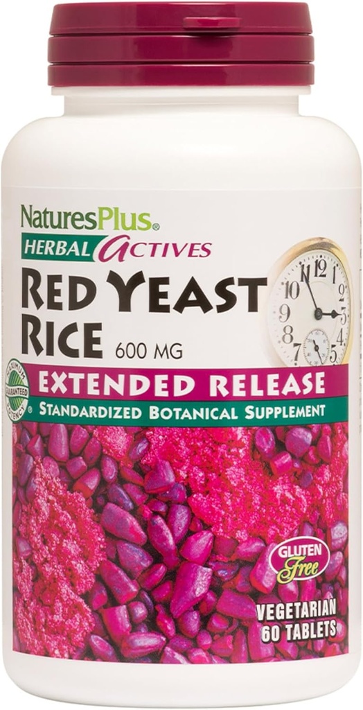 NaturesPlus Herbal Actives Red Gist Rice Extended Release 600 mg - 60 tabletten, Verpakking van 3 - Ondersteunt algemeen welzijn - Vegetarisch, Glutenvrij - 180 Totaal porties