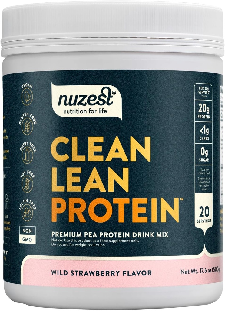 Nuzest - Pea Protein Powder - Clean Lean Protein, Premium Vegan Plant Based Protein Powder, Dairy Free, Glutenvrij, GGO-vrij, Proteïne Shake (1.1 Pound (Pack of 1), Wild Strawberry)