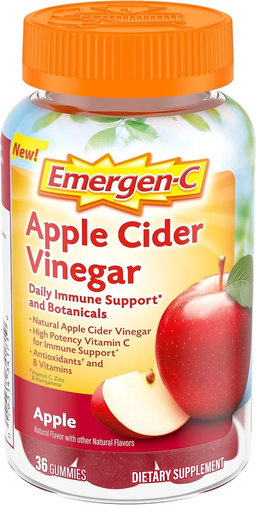 Emergen-C Apple Cider Vinegar Vitamine C Gummies, Dieetsupplement voor Immune Support, Apple - 36 Tellen