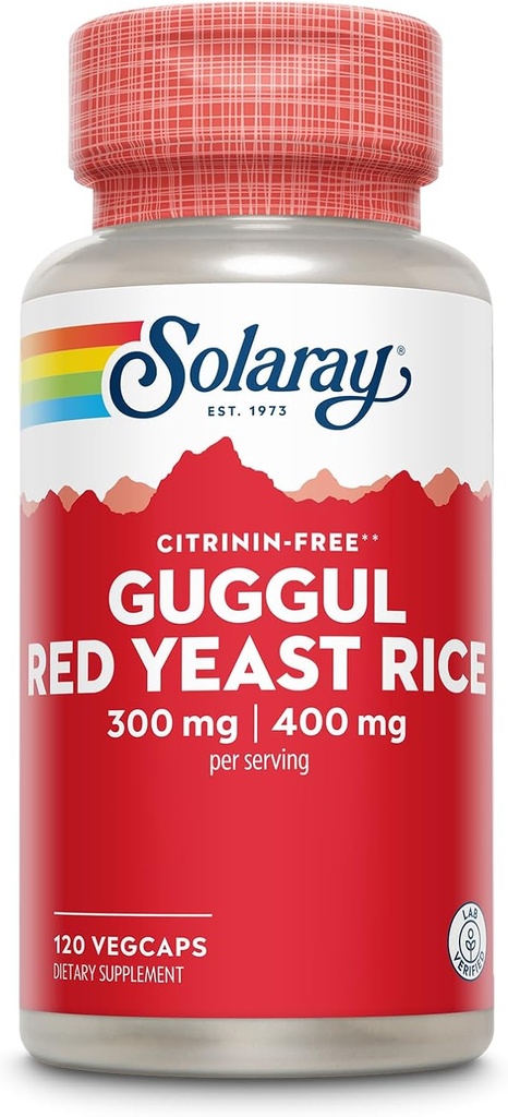 SOLARAY Guggul Gum Extract & Red Gist Rice - Gezonde Cardiovasculaire Functie Ondersteuning - Lab geverifieerd - 60 porties, 120 VegCaps