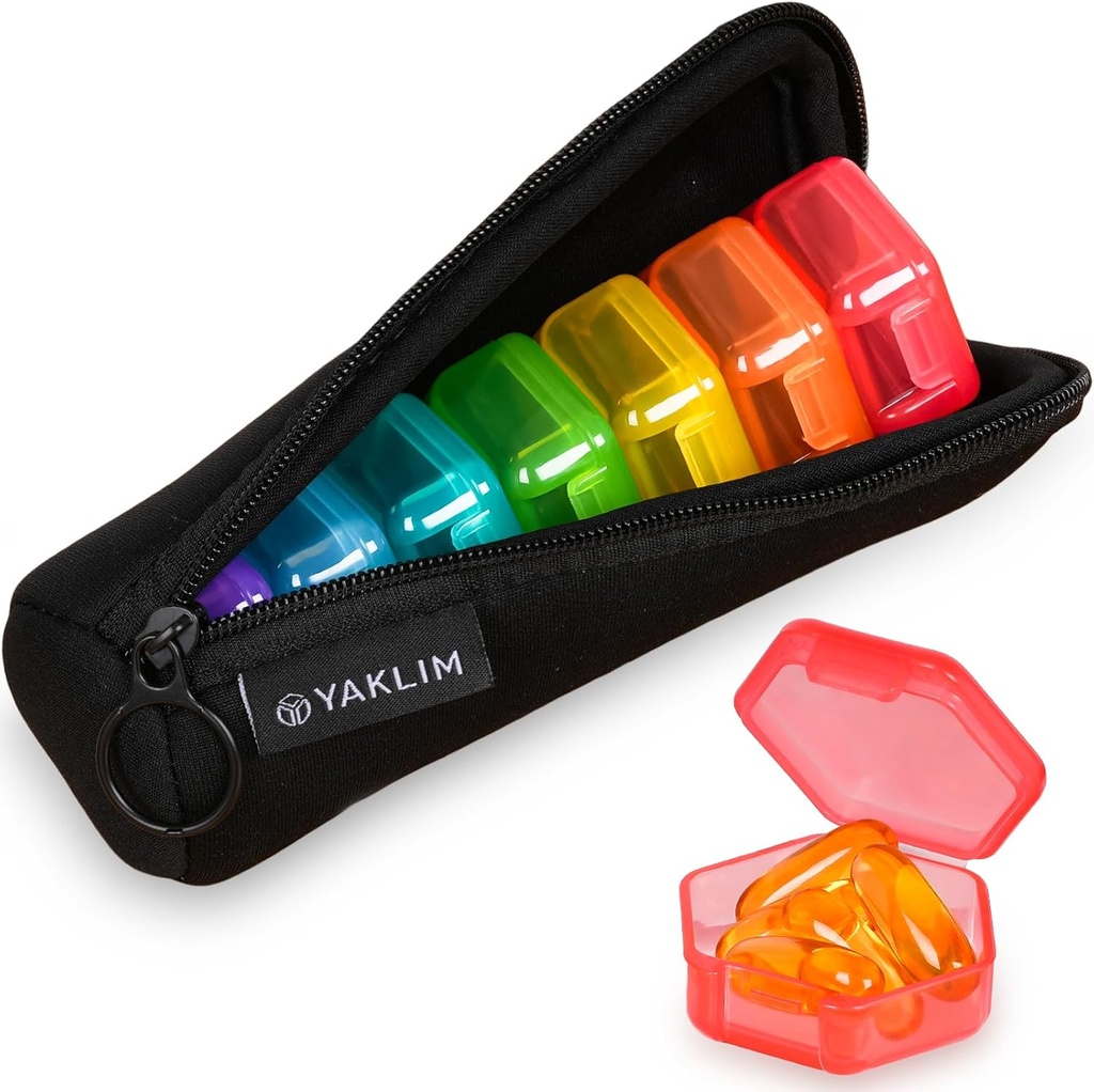 Kleine pil Box, 7 Packs Travel Pill Case met tas, Mini pil Organizer voor Pocket Purse, Daily Portable Medicine Vitamine Box, Fish Oil Box, Supplement Box