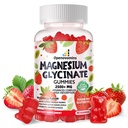 Magnesium Glycinate Gummies 2500mg - Suikervrij Magnesium Kalium Supplement met Vitamine D, B6, CoQ10 voor Kalm Mood & Slaap Ondersteuning - 90 Aardbei Gummies