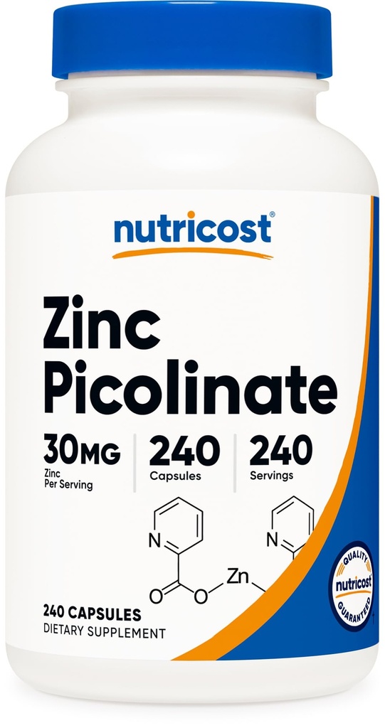 Nutricost Zink Picolinaat 30 mg, 240 capsules - Glutenvrij en niet-GMO