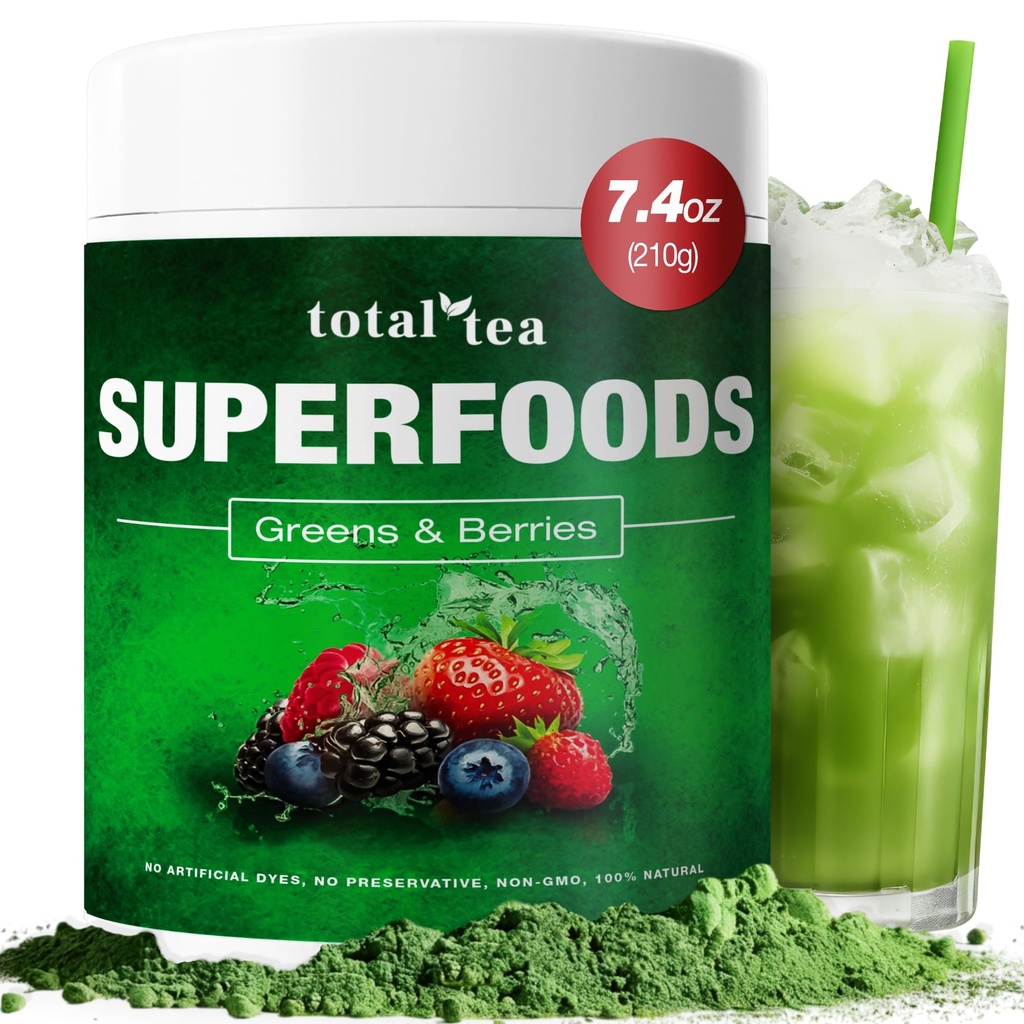 Total Tea Green Powder for Energy & Digestive Health with Turmeric, Amla Powder & Vitamin C - 30 Servings