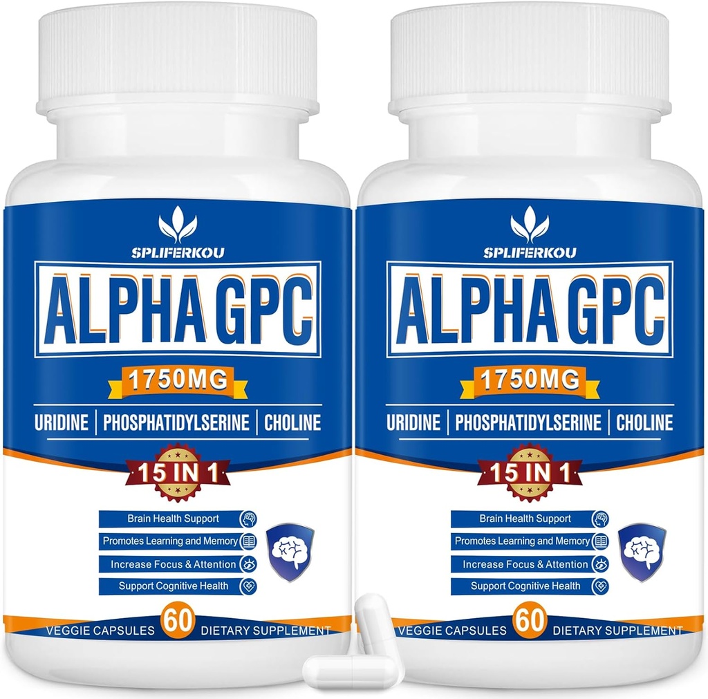 15-in-1 Alpha GPC-supplement met Fosfatidylserine, Uridine, L-Theanine, Lion's Mane Mushroom, 120 Capsules