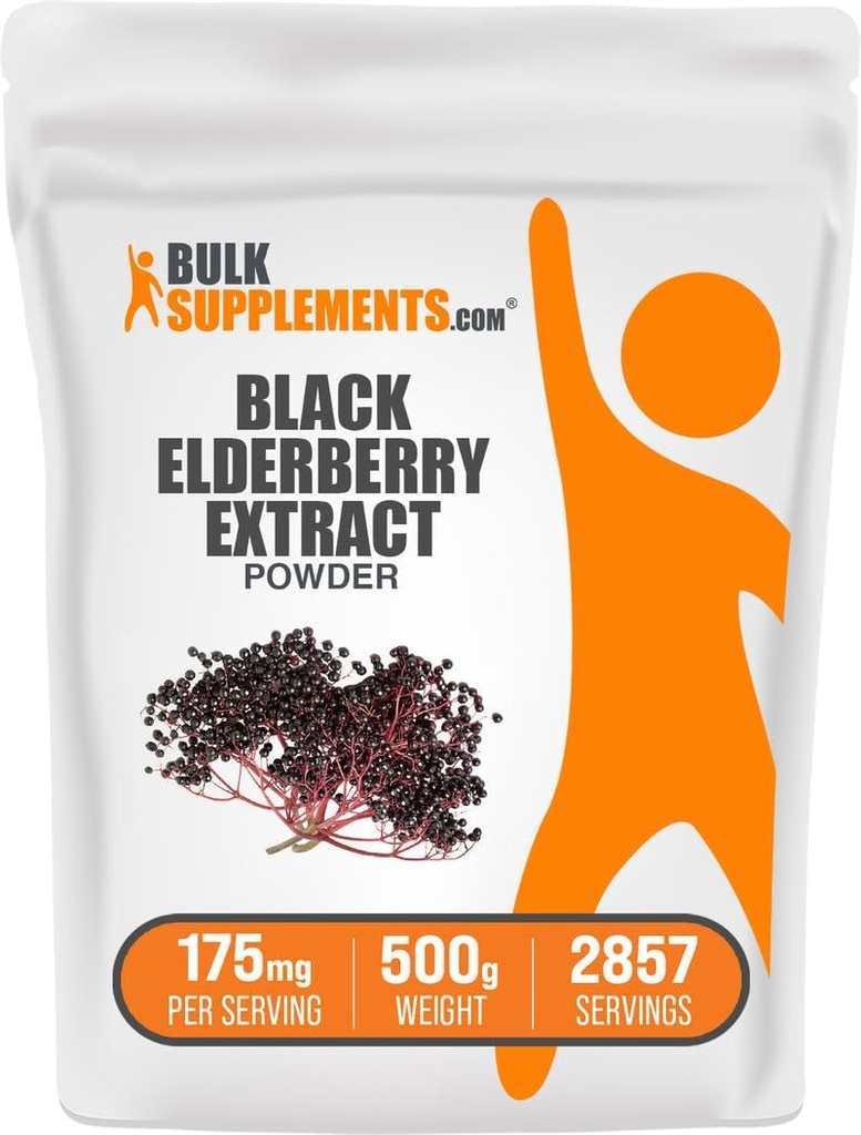 BulkSupplements.com Vlierbes Extract Poeder - Vlierbessen afkomstig van zwarte vlierbessen, Immune Ondersteuning Supplement - Glutenvrij - 175mg per portie, 500g (1.1 lbs) (pakket van 1)