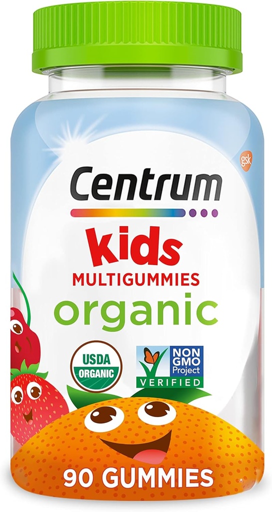Centrum Kids' Biologische Multigummies, Kids Multivitamine Gummies, Biologische Multivitamine voor kinderen met essentiële voedingsstoffen voor Immune Ondersteuning, Spierfunctie en Brain Health - 90 Tel.