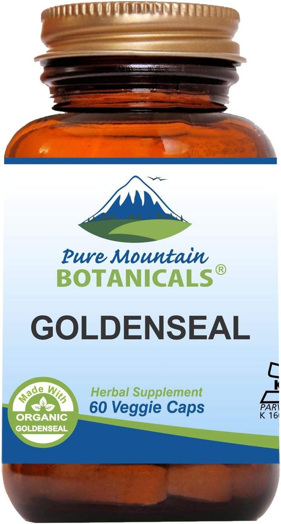 Pure Mountain Botanicals Goldenseal Capsules - Kosher Vegan Caps with 250mg Organic Goldenseal Root Supplement