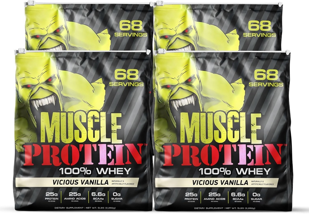 COLOSSAL LABS Muscle Whey Protein Flavored Protein Powder, 25,000mg Amino Acids/Serving, Cold Filtered(Packaging May Vary) (20 Pound (Pack of 4), Vanilla)