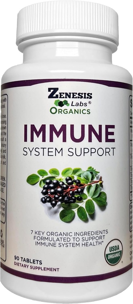 Zenesis Labs Biologische Immune Ondersteuning Supplement Vitamine C, Moringa, Vlierbes, Astragalus, Oregano, Gember, Knoflook (90 tabletten, 30 dagen levering)