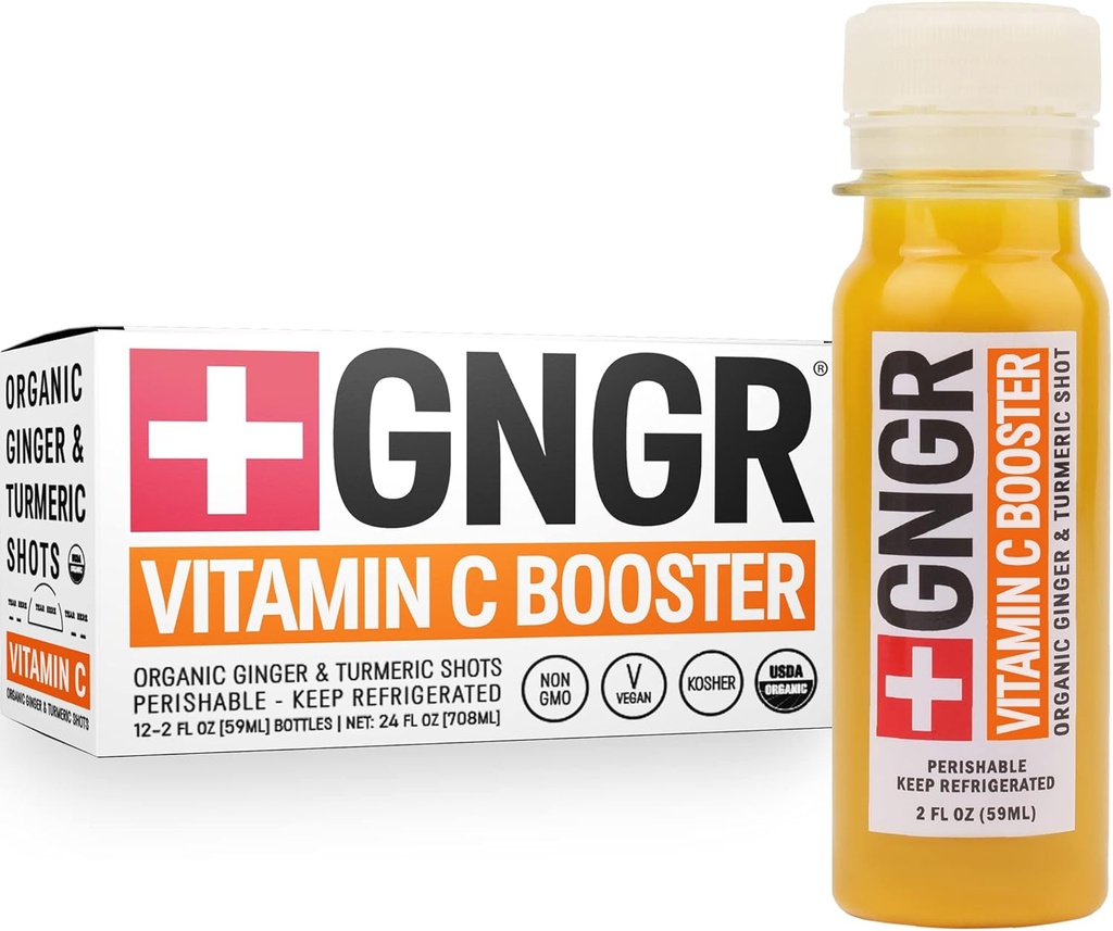 +GNGR Vitamine C Immunity Booster Cold-Pressed Gember Shot met Kurkuma, Cayenne, Acerola, Immunity Shot met Peruaanse Ginger Juice voor alle natuurlijke Immune & Digestieve Ondersteuning 2 fl oz (pakket van 12)