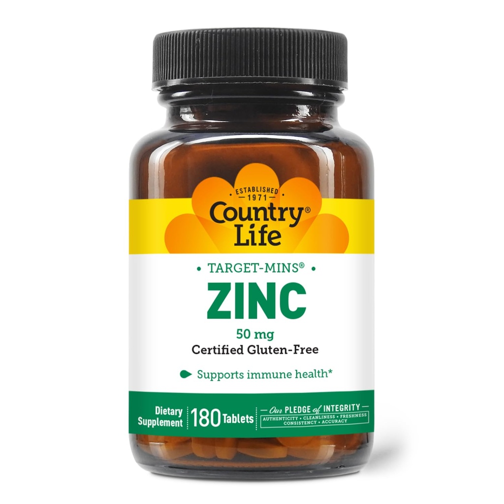 Land Life Target-Mins Zink 50 mg 180 tabletten - Zink Supplementen voor Immune Health - Zink 50mg - Zink Ondersteuning