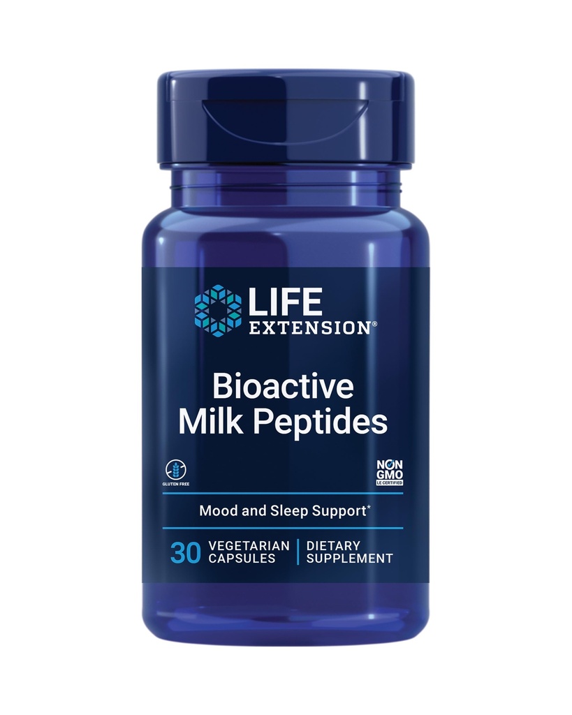Life Extension Bioactive Milk Peptides, Healthy Mood Support, Slaapsupplement, Ontspannen, Melkpeptiden, Caseïne decapeptide, Hormone-Free, Gluten-Free, Non-GMO, Vegetarisch, 30 Capsules