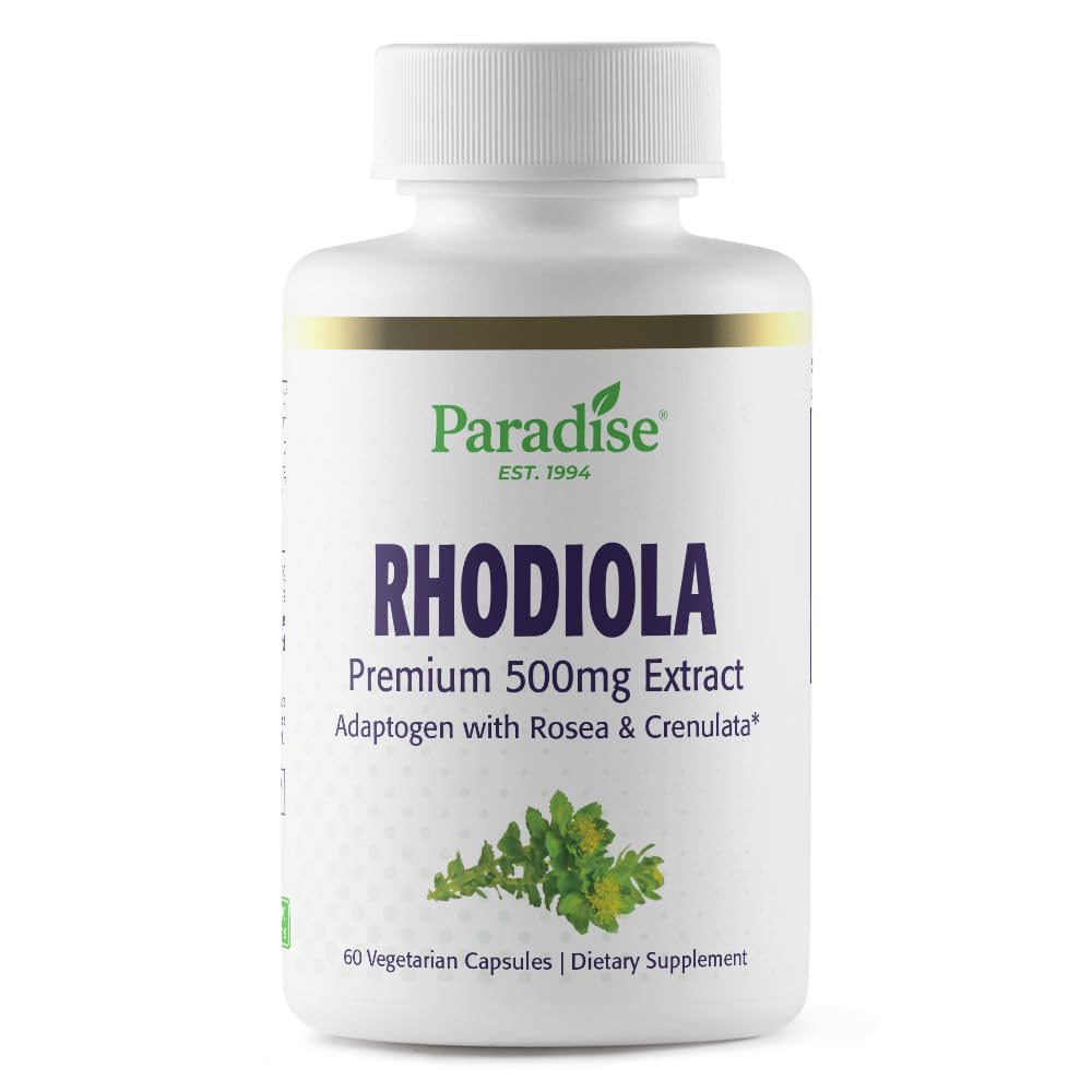Paradise Kruiden Rhodiola Extract 500mg, Super Potent Antioxidant, Ultra Pure, Vegan, Non-GMO, Glutenvrij, 60 Vegetarische Capsules