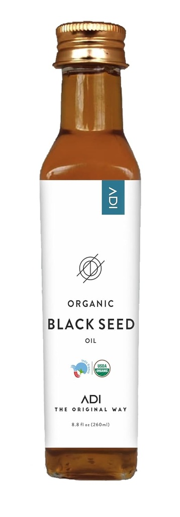 ADI Natural Black Seed Oil 8,8 oz, 100% Pure Unraffinaderij Cold Pressed Liquid Oil, Glass Bottle, USDA Certified, Nigella Sativa, Rich in Omega 3-6-9