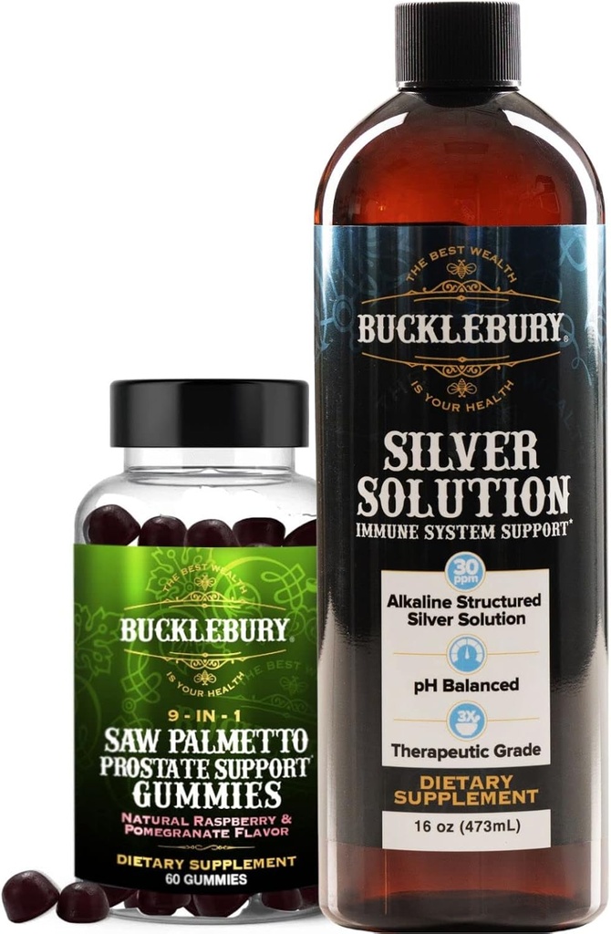 BUCKLEBURY Saw Palmetto Prostaat Gummies en gestructureerde vloeibare zilver oplossing 30ppm