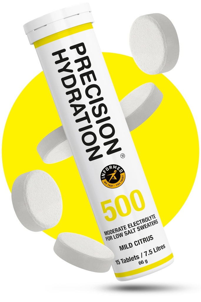 Precisie Hydration Electrolyte Tablets - Multi Strength Bruisende Hydratatie Tablets - Lage Calorie, Glutenvrij, Veganistisch/Vegetarisch Vriendelijk (1 Tube, 500mg/L - Gele Tube)
