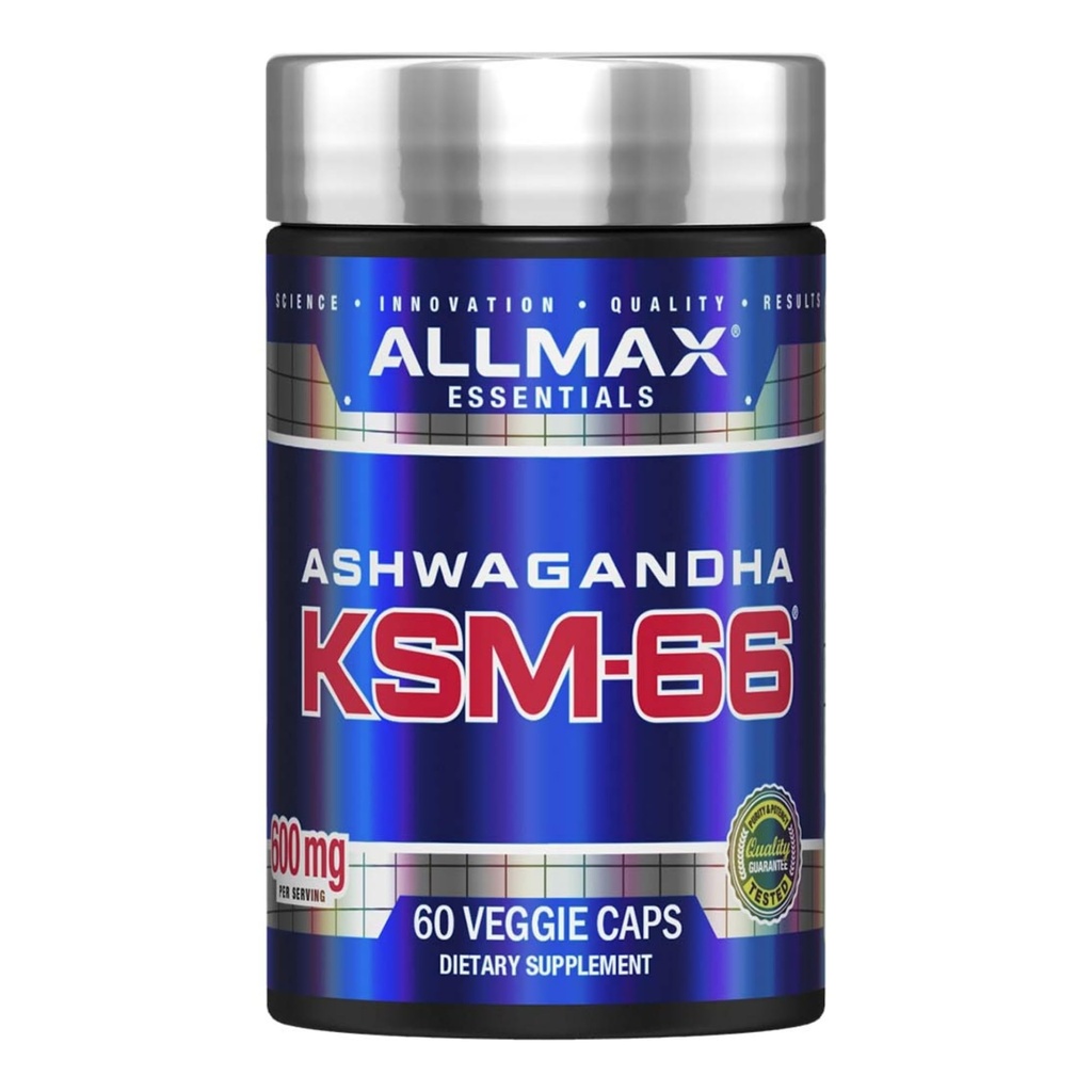 ALLMAX Essentials Ashwagandha KSM-66 (60 Veggie Caps) - Verhoog spierkracht en herstel - Non-GMO, Glutenvrij - 30 porties