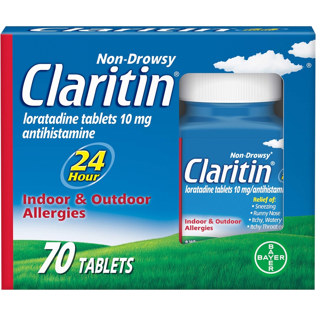 Claritine 24 uur Allergie Geneeskunde, Niet-Drowsy Prescription Sterkte Allergie Relief, Loratadine Antihistamine Tablets, 70 Tel.