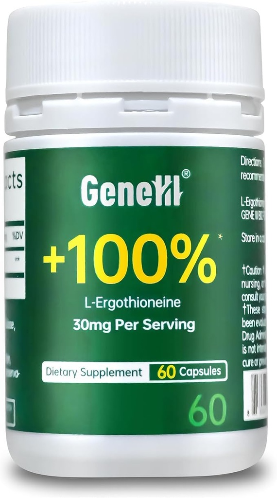 L-Ergothioneine Supplement, 30mg(EGT)/Serving, 6X Ergothioneine Mushroom Extract Supplementen Levensduur, Immune Support, Heart Health & Brain Supplement, Lab Tested, Made in USA, 60 Servings