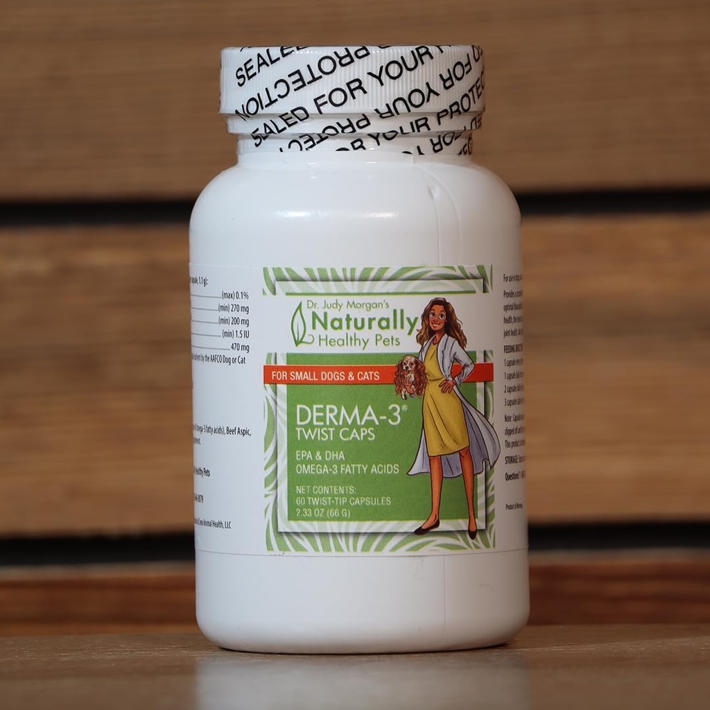 Dr. Judy Morgan's natuurlijk gezonde Huisdieren Derma-3 Omega3 Visolie Twist Caps voor honden en katten (Kleine)