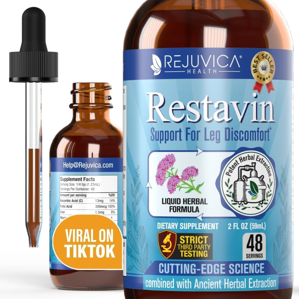 Restavin - Advanced Leg Support Supplement - Vloeibare levering voor betere absorptie - Vitamine C, ijzer, Valeriaan, Kurkuma, Magnesium & Meer!