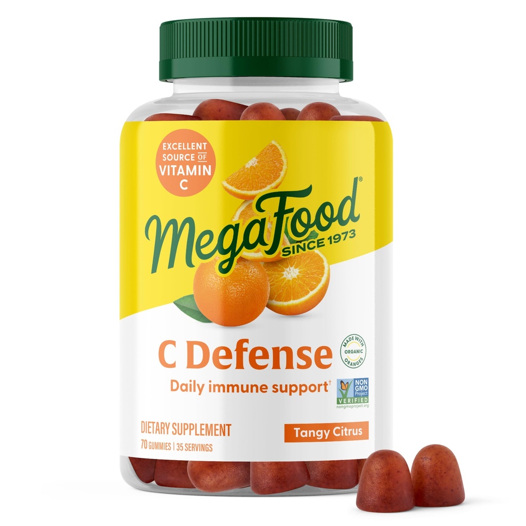 MegaFood C Defense Daily Immune Support Supplement - Kauwbare vitamine C Gummies, Tangy Citrus Smaak, Gemaakt met Real Food Like Orange & Cranberry, Vegan, Glutenvrije - 70 Gummy Vitaminen, 35 Servers