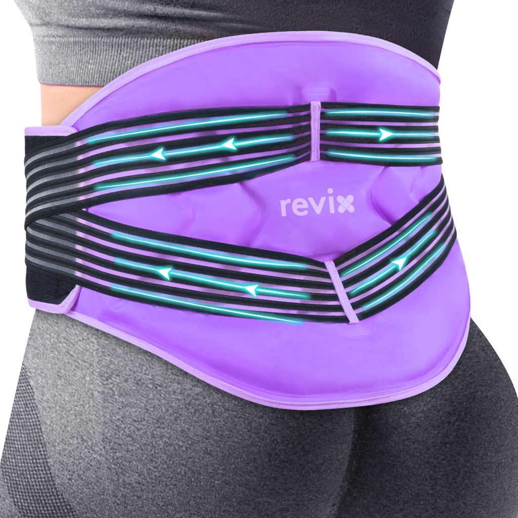 REVIX Herbruikbare Large Back Ice Packs met Compressieriemen, verstelbare Lower Back Ice Wrap voor Lumbar, Sciatic Nerve, Zachte Plush Lining, Koude Compress therapie