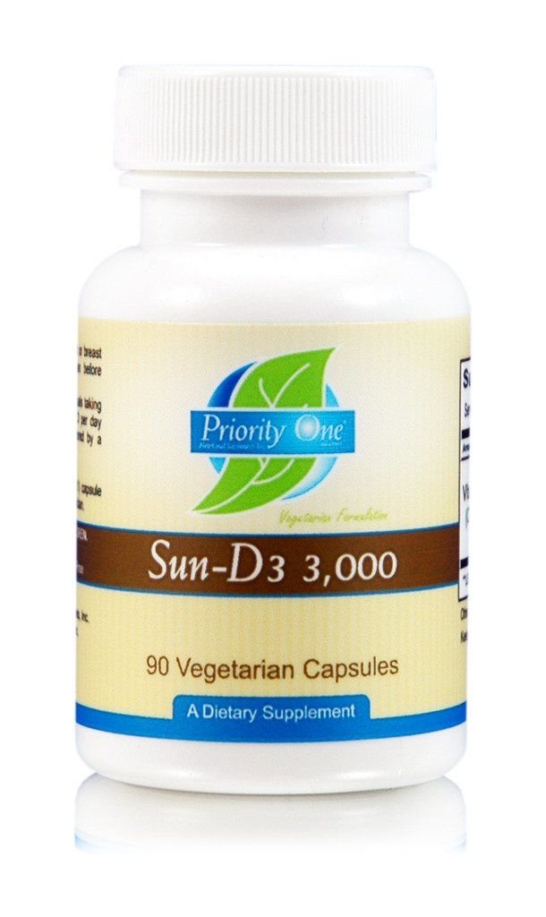 Priority One Vitamines Sun D3 3.000 90 Vegetarische Capsules - The Meest bio available Form of Vitamin D (cholecalciferol).*