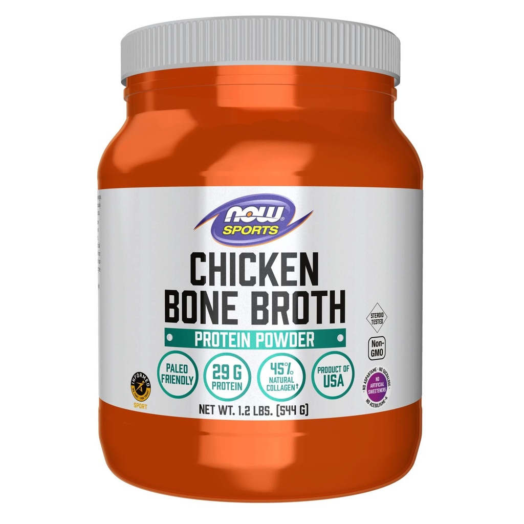 NOW Foods Sports Nutrition, Kip Bone Broth Powder made with Premium-Quality Chicken Bone Extract, 1,2-Pond