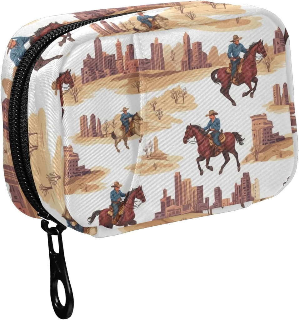 Fustyad Western Cowboy Riding Horse and Building Pill Organizer voor Purse, Weekly Portable Pill Box met rits naar opslag Vitaminen Visolie Medicijnen Supplementen