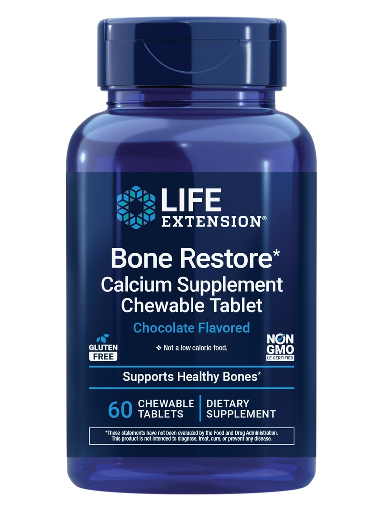 Life Extension Bone Restore Calcium Supplement Kauwtabletten, Bone Health Supplement, Calcium, Vitamine D, Mineralen, Glutenvrij, Non-GMO, 60 tabletten